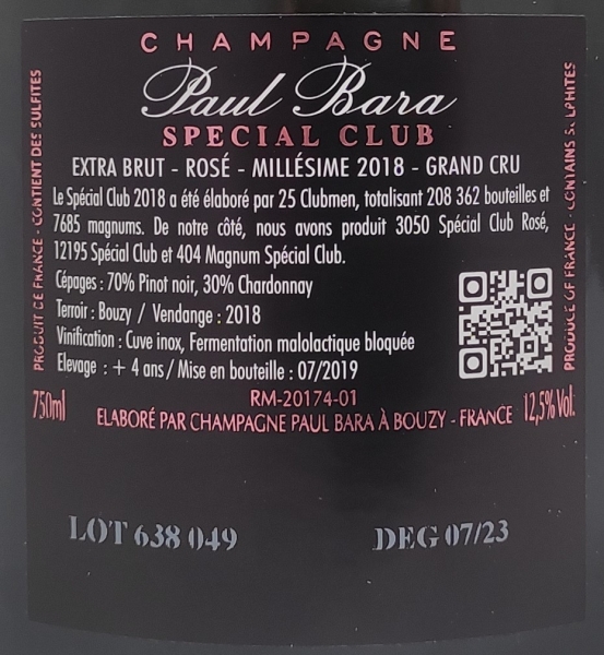 Paul Bara Special Club 2018 Rosé Grand Cru Extra Brut, AC Champagne, Schaumwein rosé, trocken, 0,75l